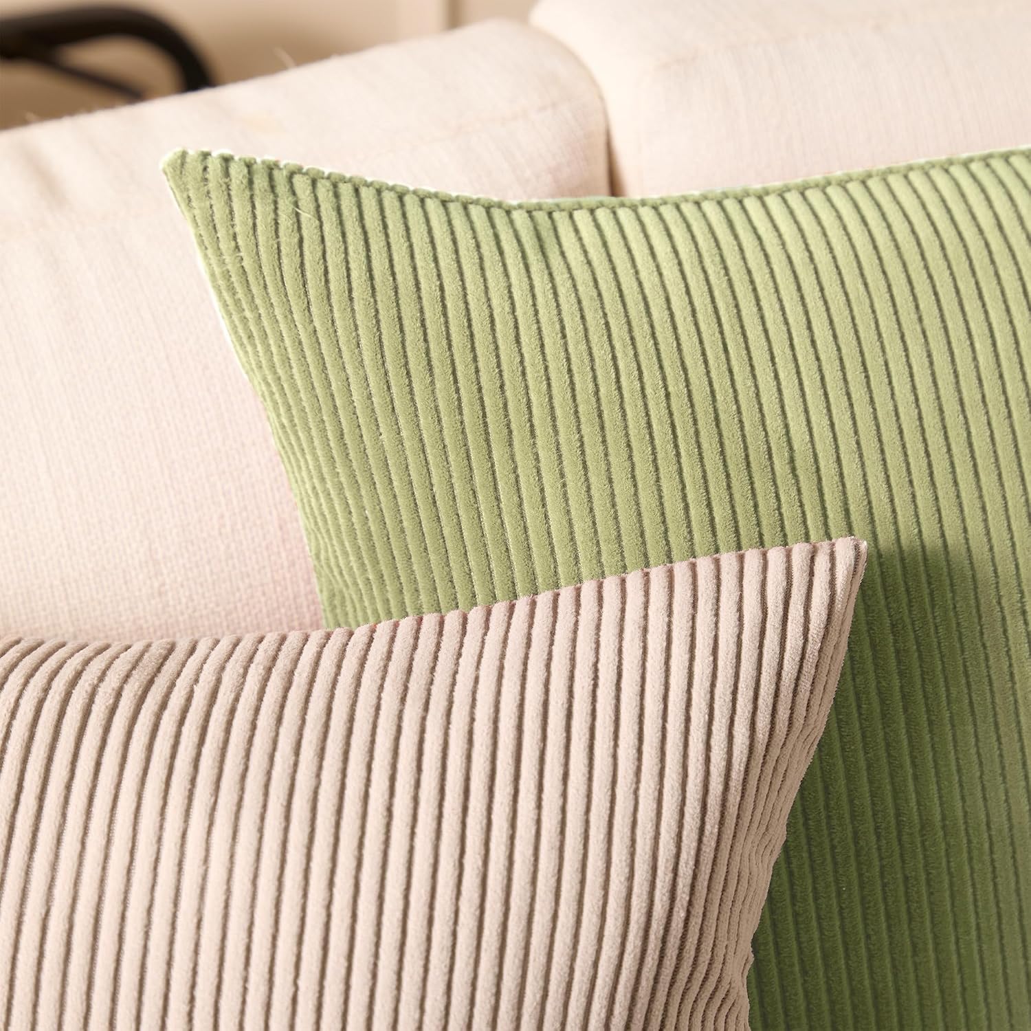 EncasaXO Encasa XO Corduroy Throw Pillows Covers 18"x18", Set of 2 Soft Textured Striped Boho Pillow Covers | Decorative and Cozy Cushion C…