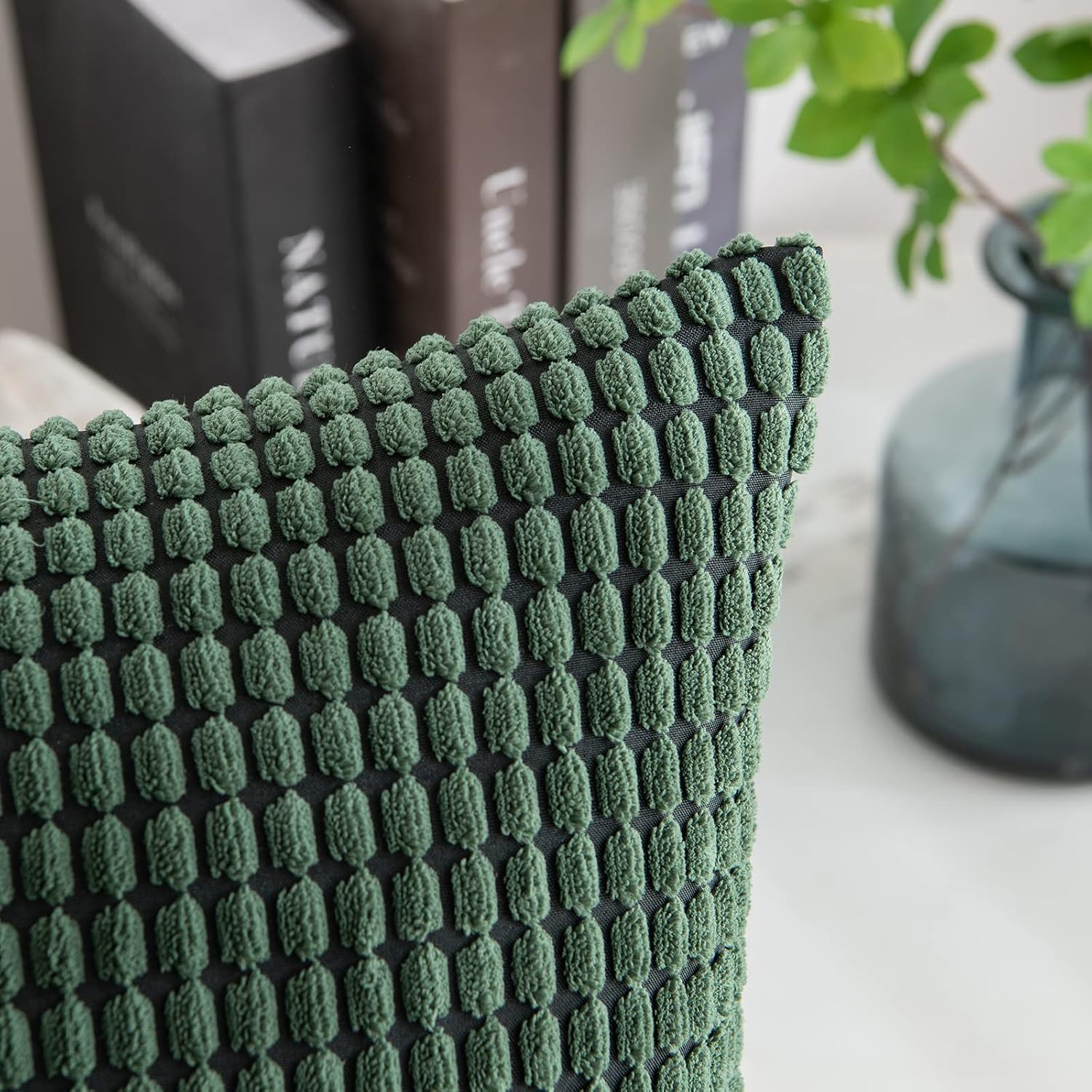 Miulee Boho Farmhouse Throw Pillow Covers 18x18 Inch Set of 4 Soft Neutral Covers Christmas Dark Green Corduroy Couch Pillowcases Home Deco…