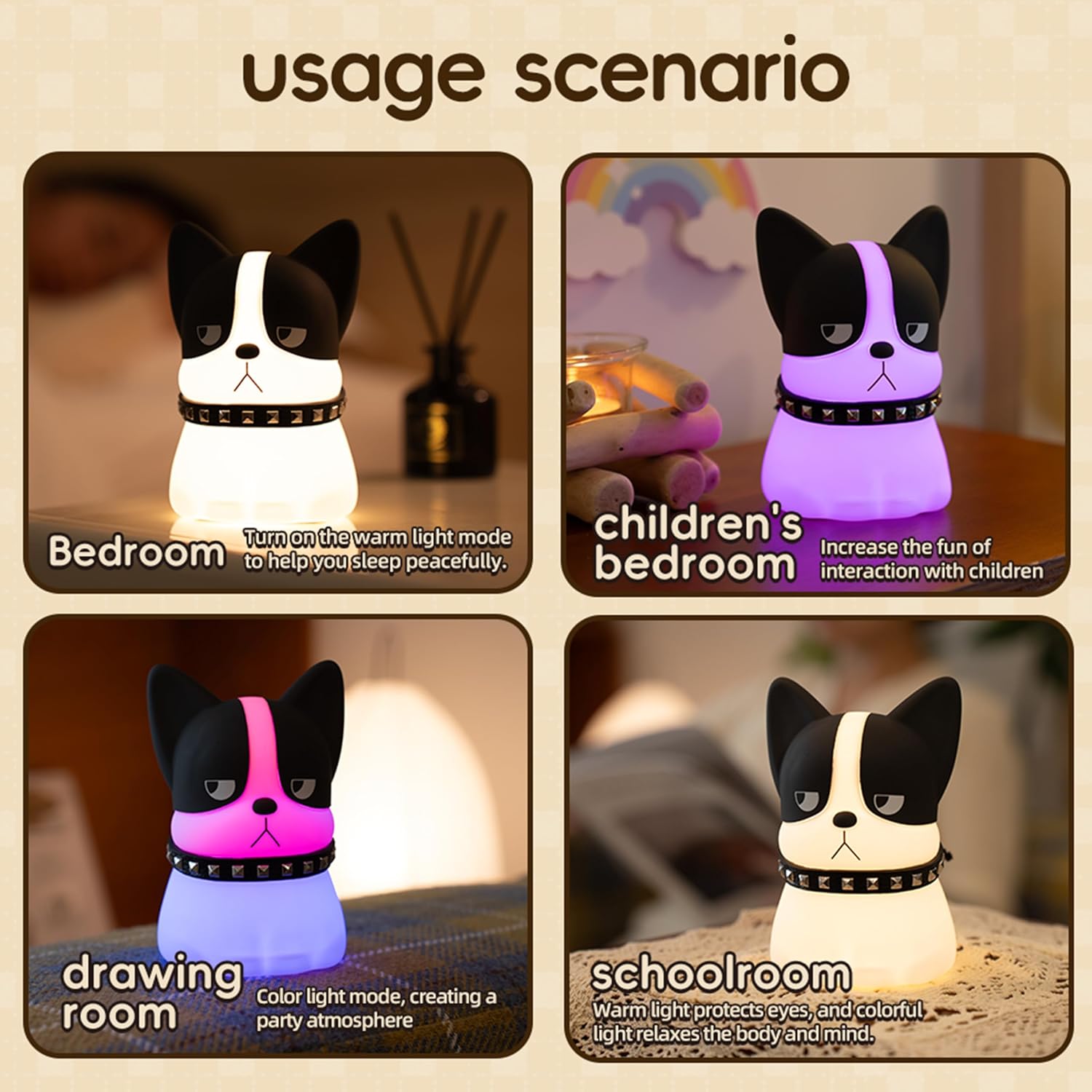 Led Cute Frenchie Night Light, Dimmable Nursery Kawaii Lamps, Super Squishy Silicone USB Rechargeable Touch Control Bedside Lamp, Used…