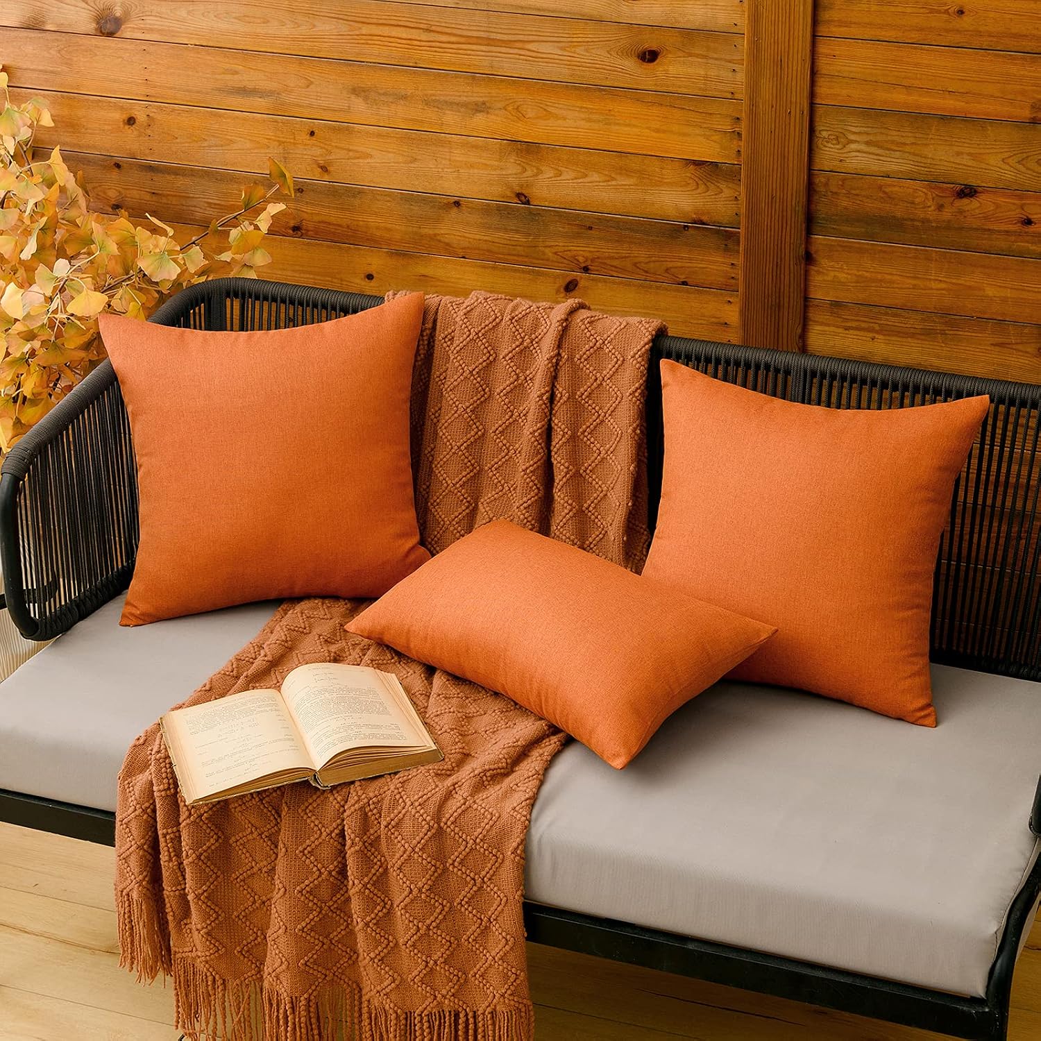 Miulee Pack of 2 Decorative Outdoor Solid Waterproof Throw Pillow Covers Euro Sham Faux Linen Garden Farmhouse Cushion Cases for Summer Pat…
