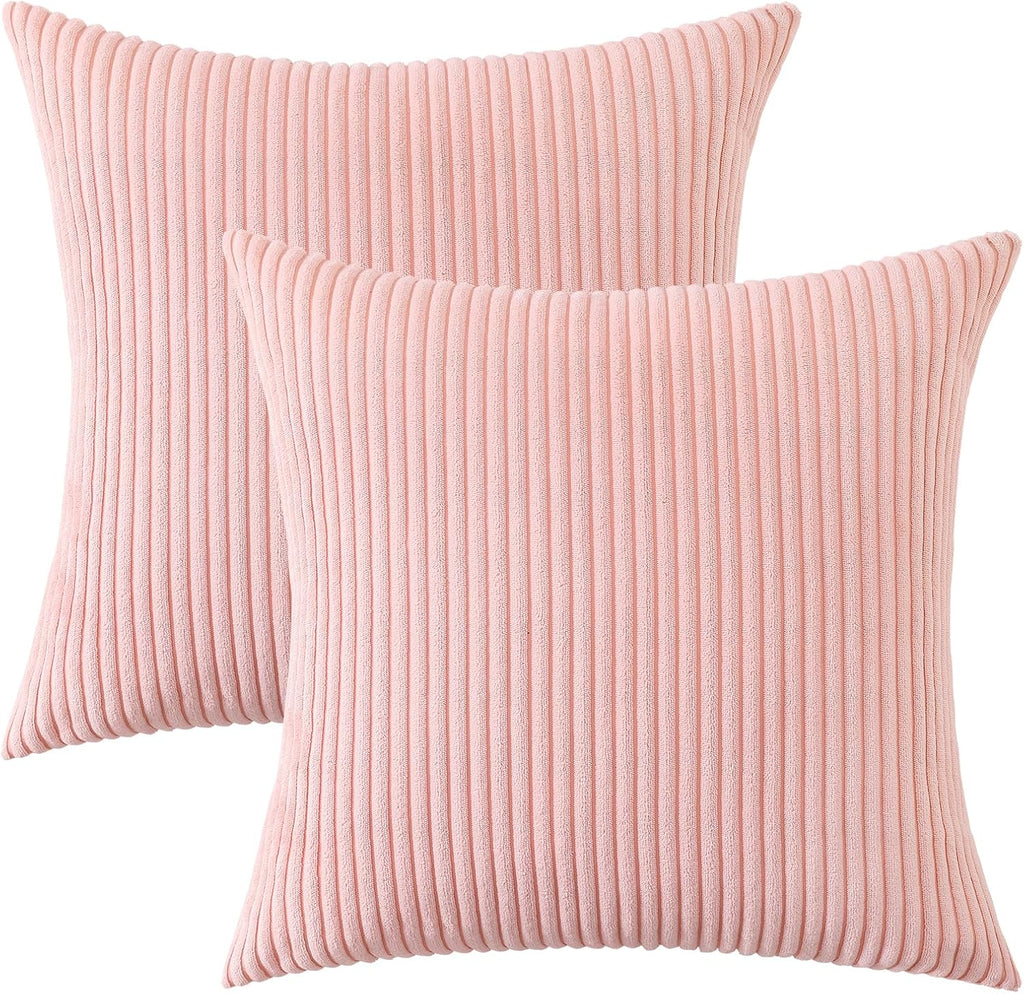 Mecatny Corduroy Summer Decorative Throw Pillow Covers 20x20 Set of 2 for Sofa Living Room, Soft Neutral Boho Couch Pillow Covers for…