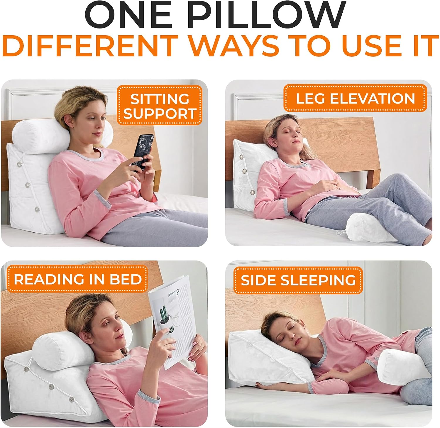 Cheer Collection Reading Wedge Pillow - Adjustable Wedge Reading Pillow with Neck Support, Hollow Fiber-Filled Backrest Pillow for…