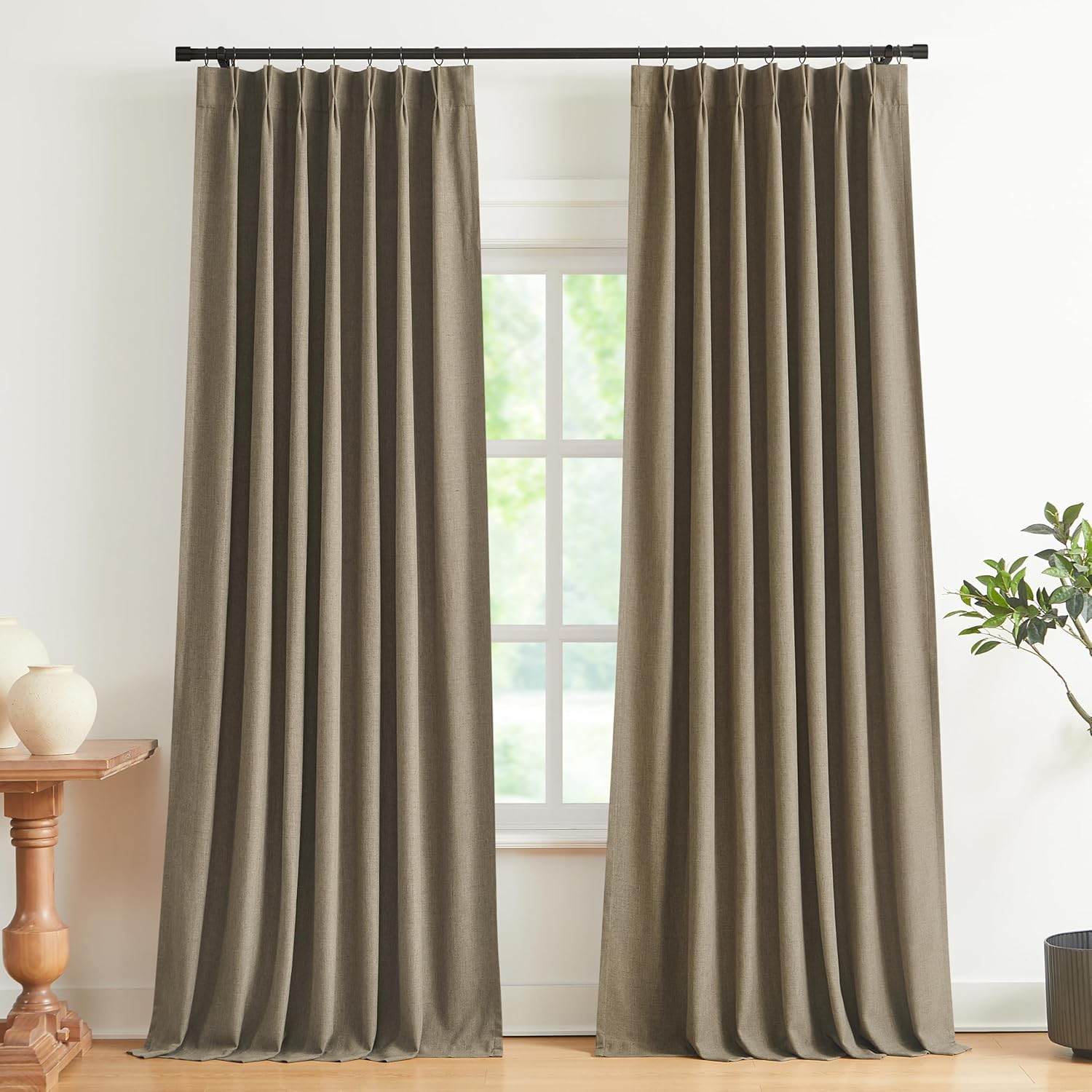 VisionHome Vision Home Brown Pinch Pleated Full Blackout Curtains Linen Blended Room Darkening Window Curtains 95 inch for Living Room Bedr…