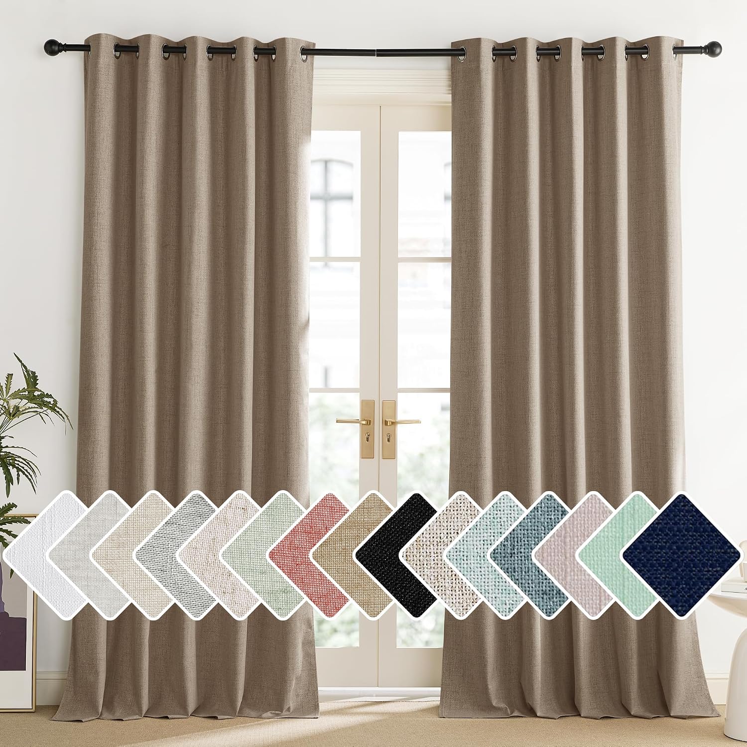 NICETOWN Burlap Vintage Open Linen Weave Flax Thermal Curtains, 100% Blackout Curtains 102" Long for Dining Room, Soundproof Window…