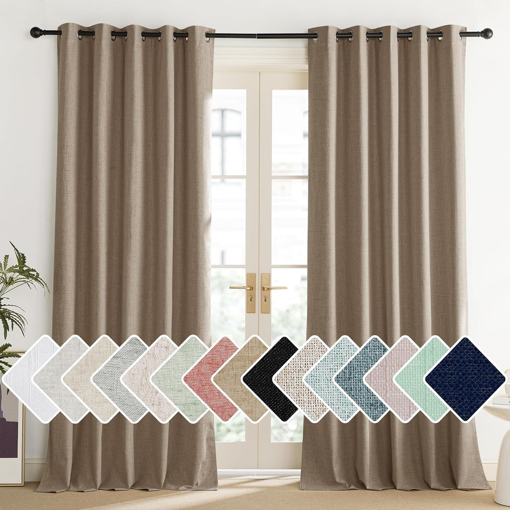 NICETOWN Burlap Vintage Open Linen Weave Flax Thermal Curtains, 100% Blackout Curtains 108" Long for Dining Room, Soundproof Window…