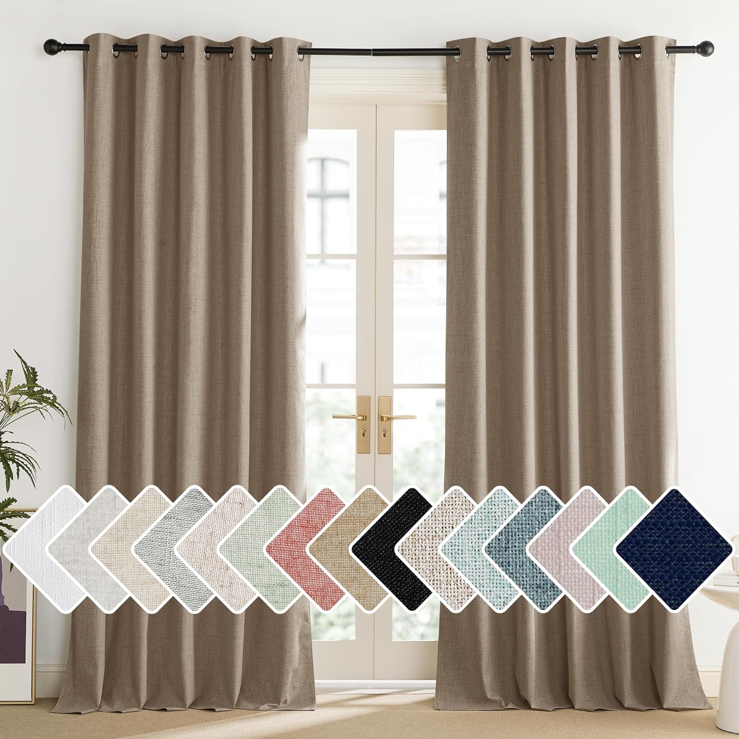 NICETOWN Burlap Vintage Open Linen Weave Flax Thermal Curtains, 100% Blackout Curtains 90" Long for Dining Room, Soundproof Window…