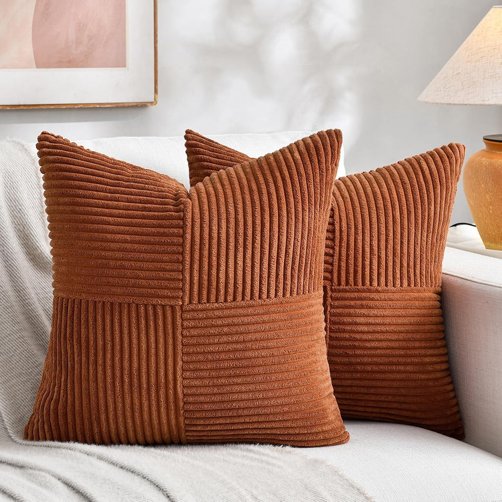 Fancy Homi 2 Packs Rust Samll Decorative Throw Pillow Covers 14x14 Inch with for Couch Bed, Rustic Farmhouse Boho Home Decor, Soft Corss…