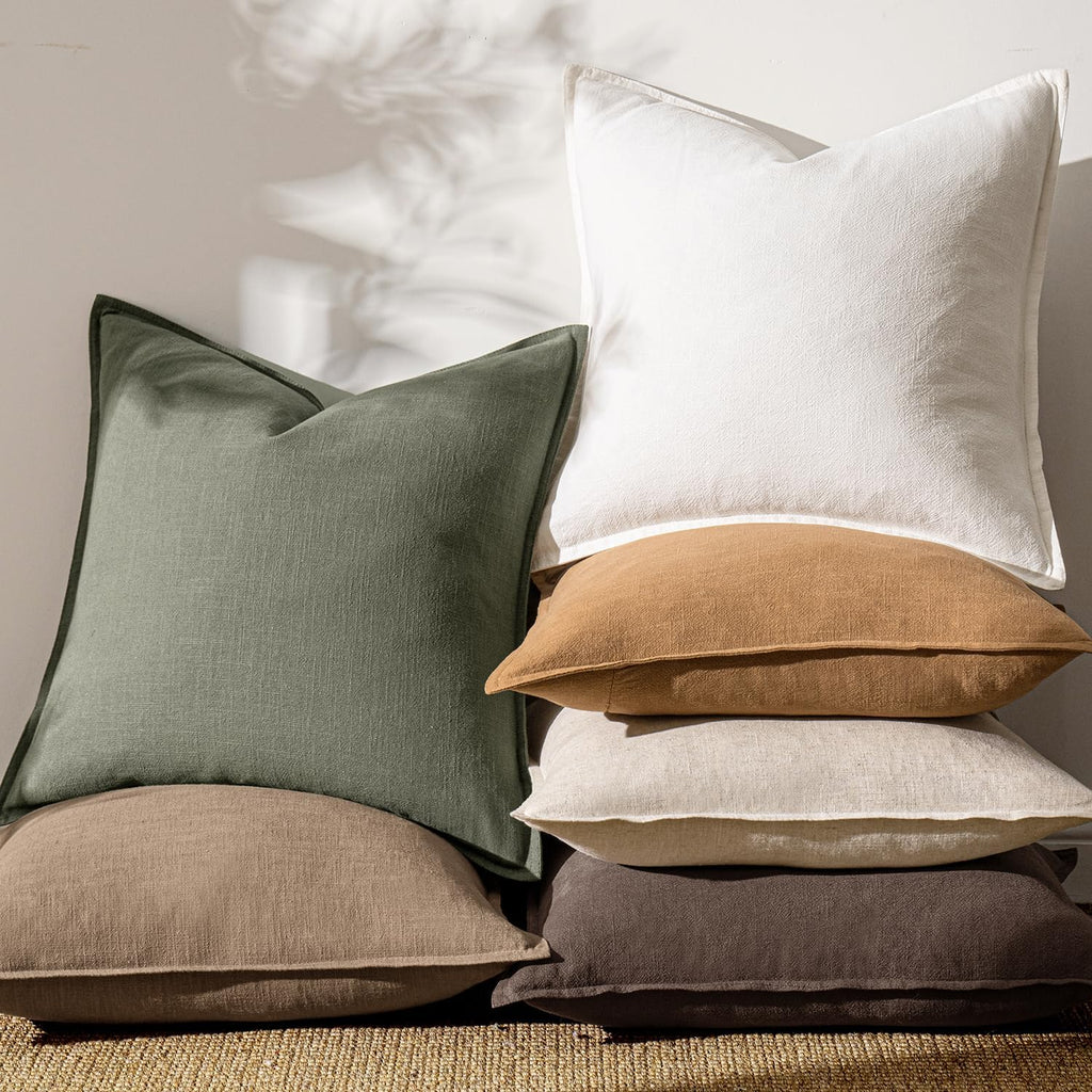Anroduo Pack of 2 Decorative Linen Pillow Covers Cream White Euro Sham Neutral Farmhouse Boho Soild Cushion Case Soft Accent Pillowcase for…