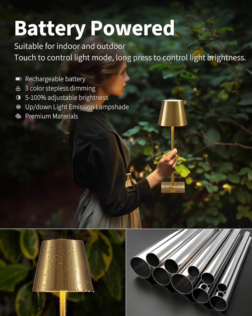 KDG 2 Pack Cordless Table Lamp, Portable LED Desk Lamp, 4000mAh Battery Operated, 3 Color Stepless Dimming Up, for…