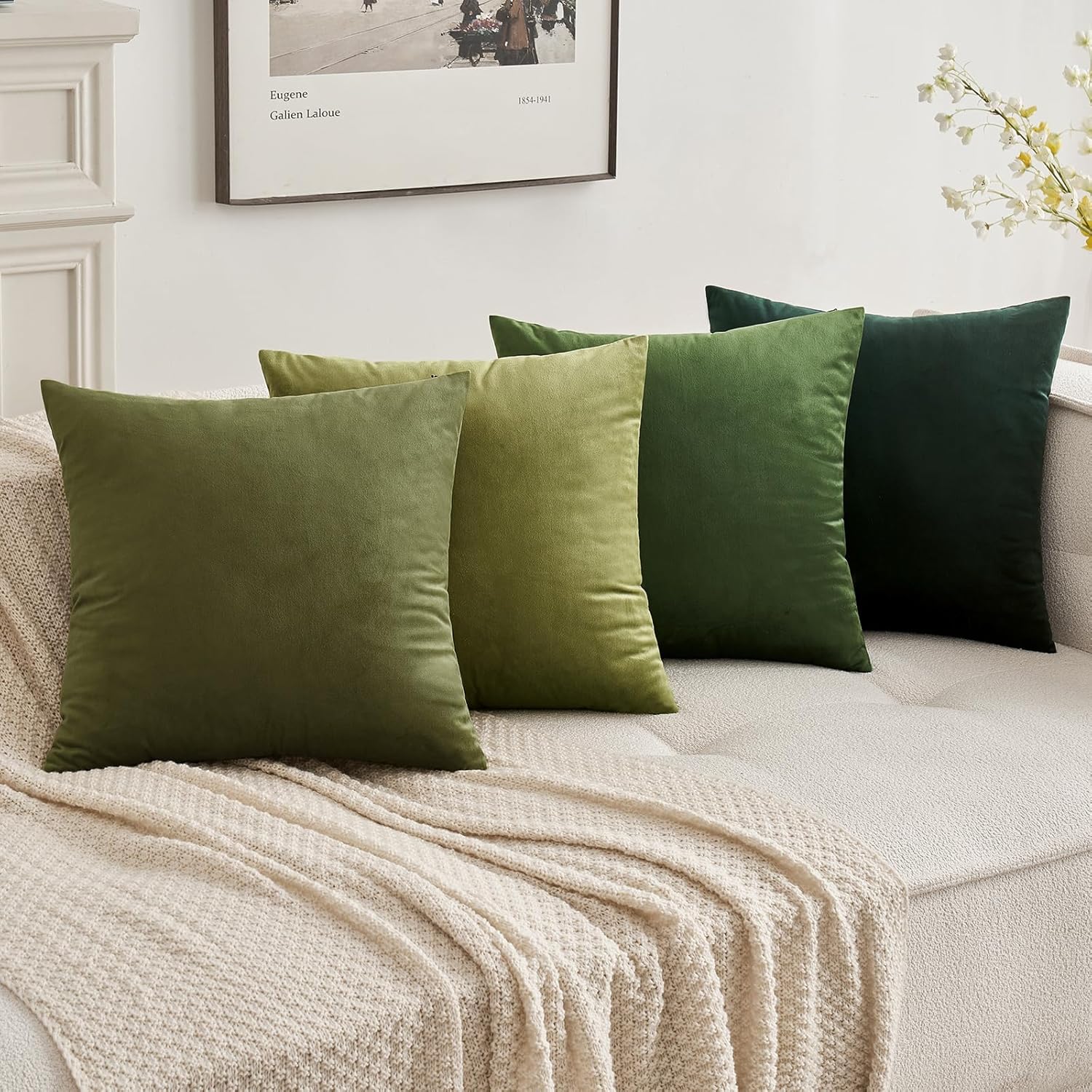 Miulee 24x24 Inch Euro Sham Velvet Pillow Covers, Set of 2 Large Square Decorative Pillows -Olive Green Super Soft for King Bed, Sofa, Couc…