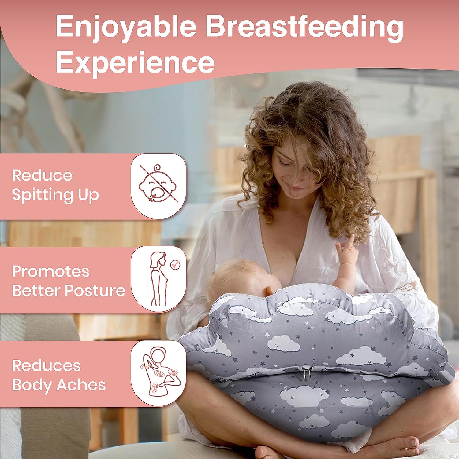 Nursing Pillow – Breastfeeding Pillows with Security Fence for Enhanced Support & Comfort – Removable Cotton Cover, Adjustable Waist…