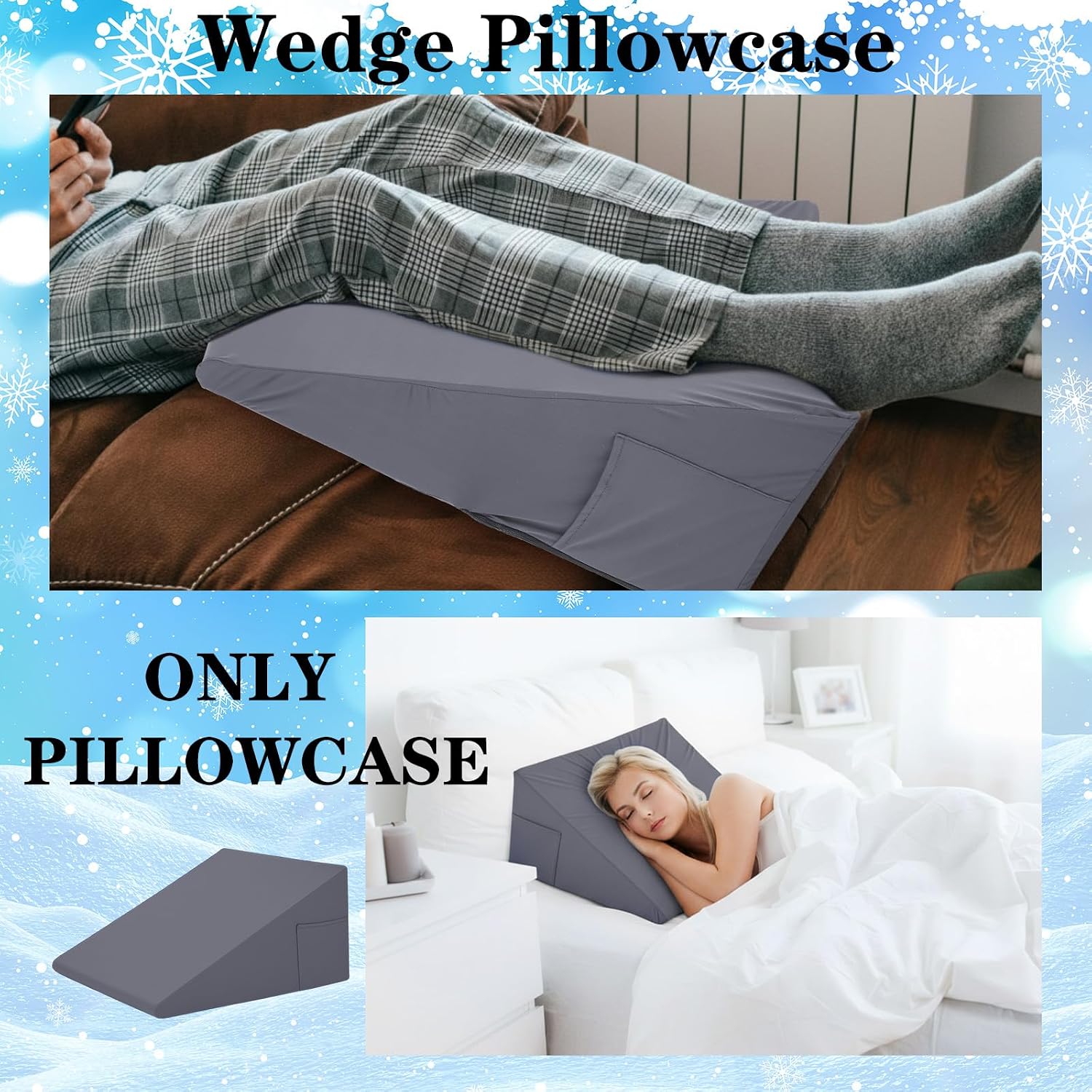 HunnmingRe 24"x24"x12" Cooling Bed Wedge Pillow Case Cover (Only Pillow Case) Wedge Pillowcase Protector with Zipper Soft Breathable Cool P…