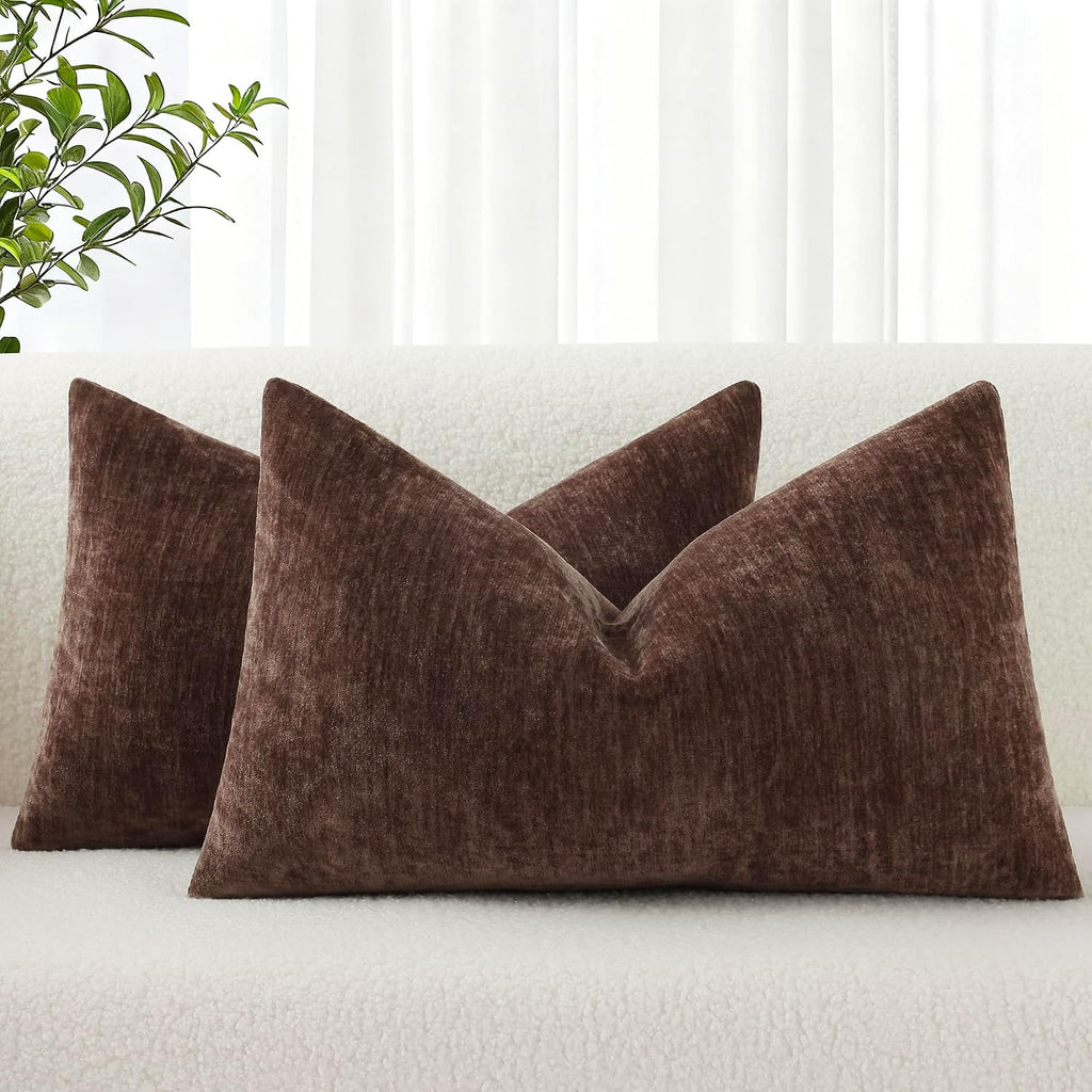 decorUhome Chenille Reddish Brown Throw Pillow Covers 12x20 Inch Set of 2, Decorative Soft Couch Pillow Covers Solid Dyed Accent Farmhouse…
