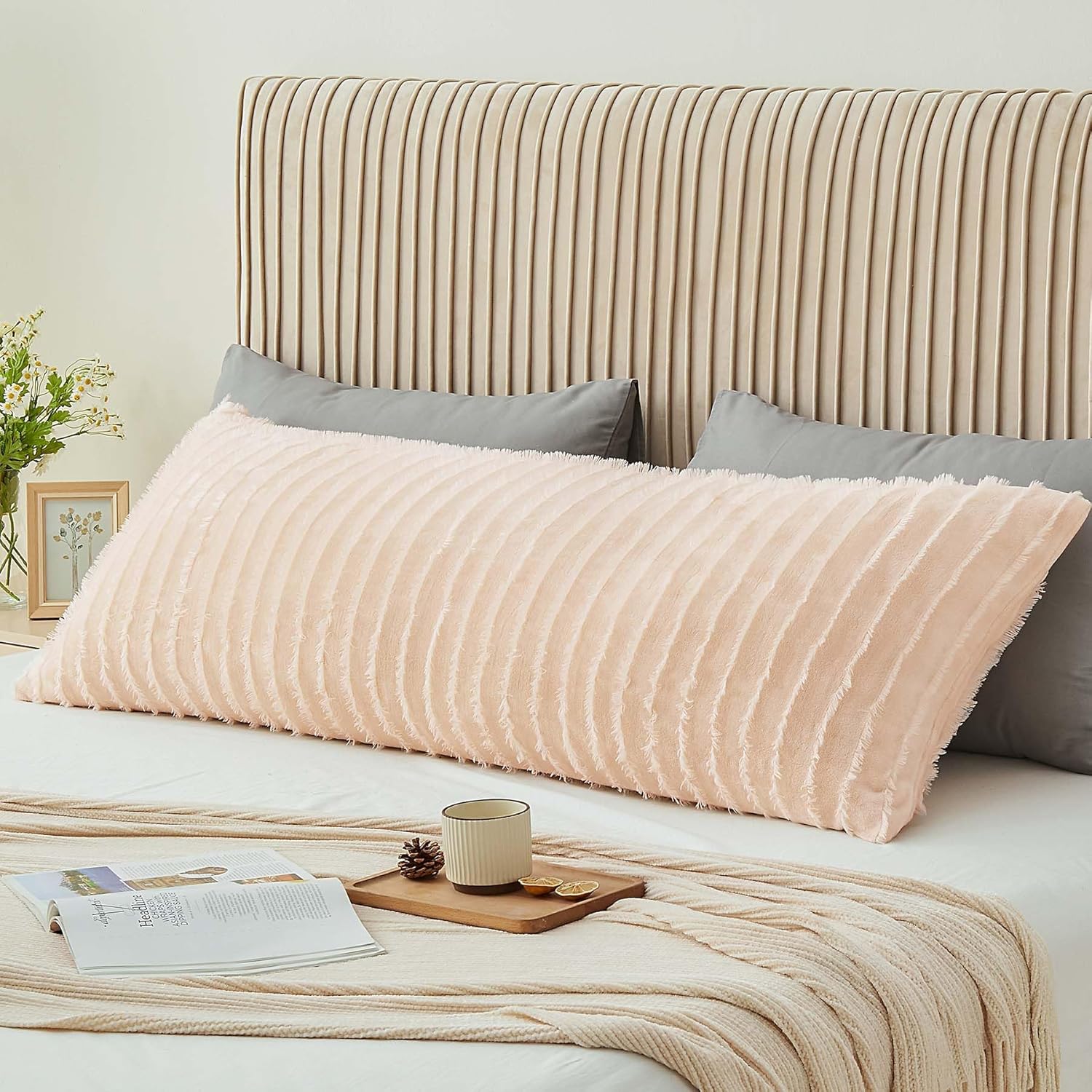 Bedelite Body Pillow Cover with Zipper Closure, Decorative Boho Fleece Pillowcase 20 x 54 Inches, Luxury Fluffy Plush Long Body Pillow Pill…