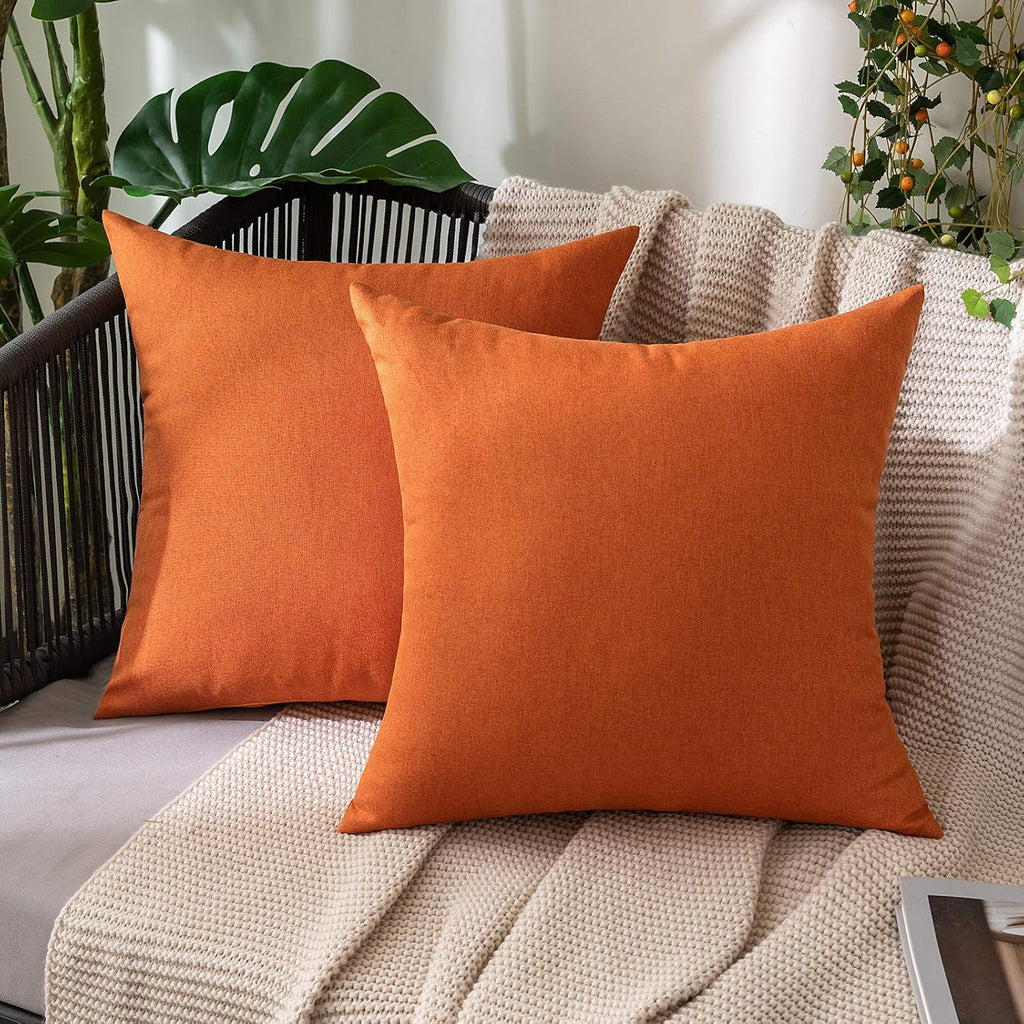 Miulee Pack of 2 Decorative Outdoor Solid Waterproof Throw Pillow Covers Faux Linen Garden Farmhouse Cushion Cases for Summer Patio Tent Ba…