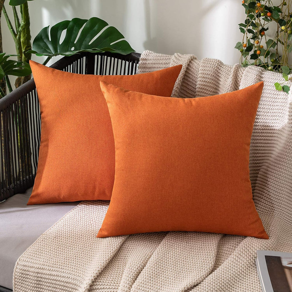 Miulee Pack of 2 Decorative Outdoor Solid Waterproof Throw Pillow Covers Faux Linen Garden Farmhouse Cushion Cases for Summer Patio Tent Ba…