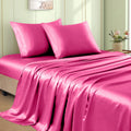 VACVELT 4pcs Hot Pink Satin Sheets King Size Bed Set, 15 Inch Deep Pocket Silky Satin Sheet Set, Soft Satin Bedding Set Cooling & Luxury…