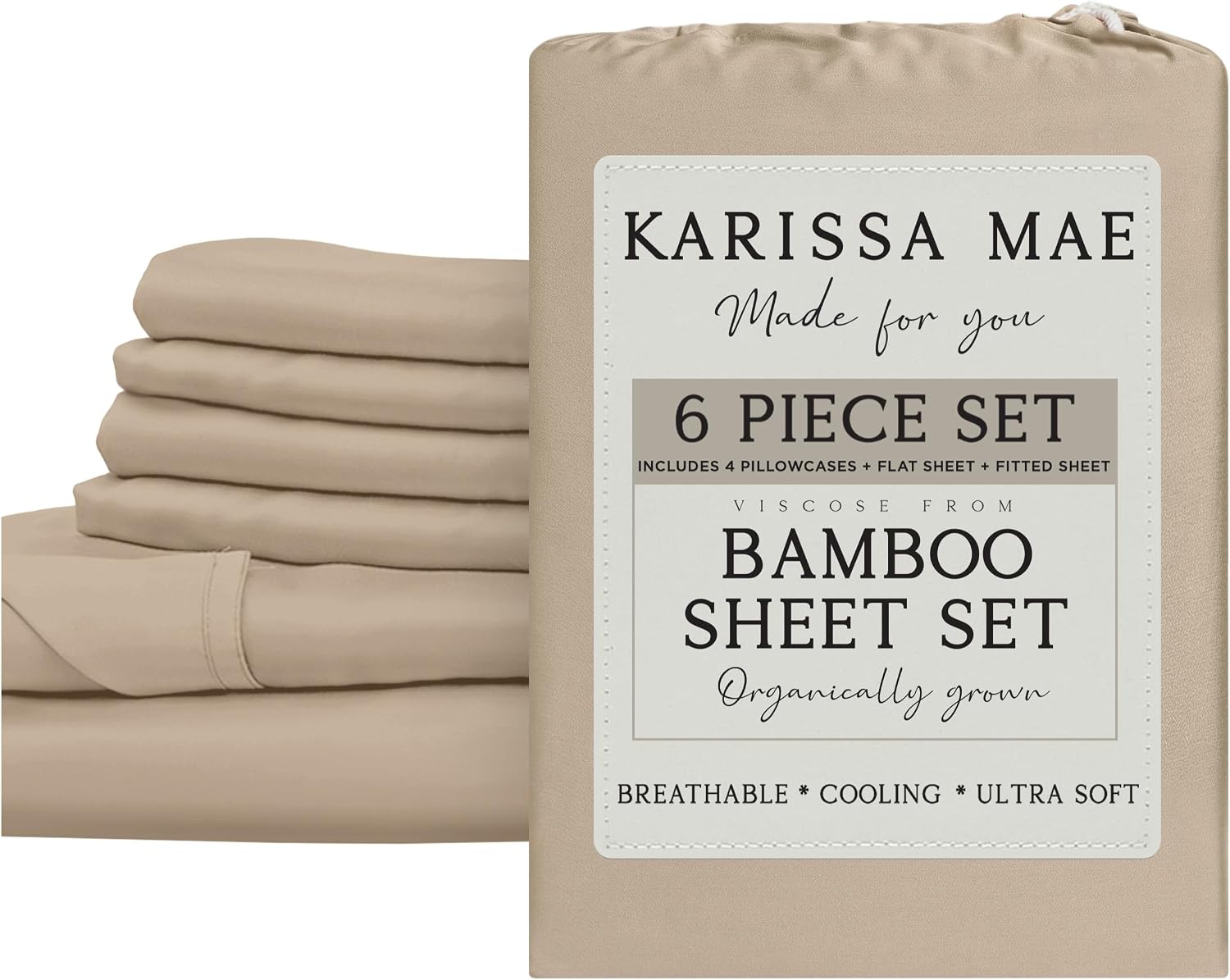 KARISSA MAE 6 Piece Pure Viscose from Bamboo Queen Size Sheet Set | 100% FSC Certified | Luxuriously Soft | Cooling | 18" Deep Pocket…