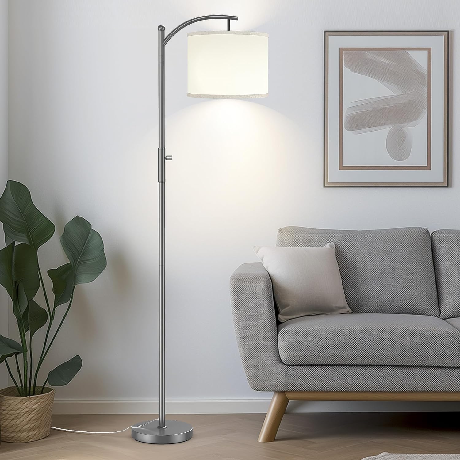 Dimmable Floor Lamp, Arc Floor Lamps for Living Room, Stepless Dimming Modern Standing Lamp with Linen Shade, Tall Lamp for Bedroom…