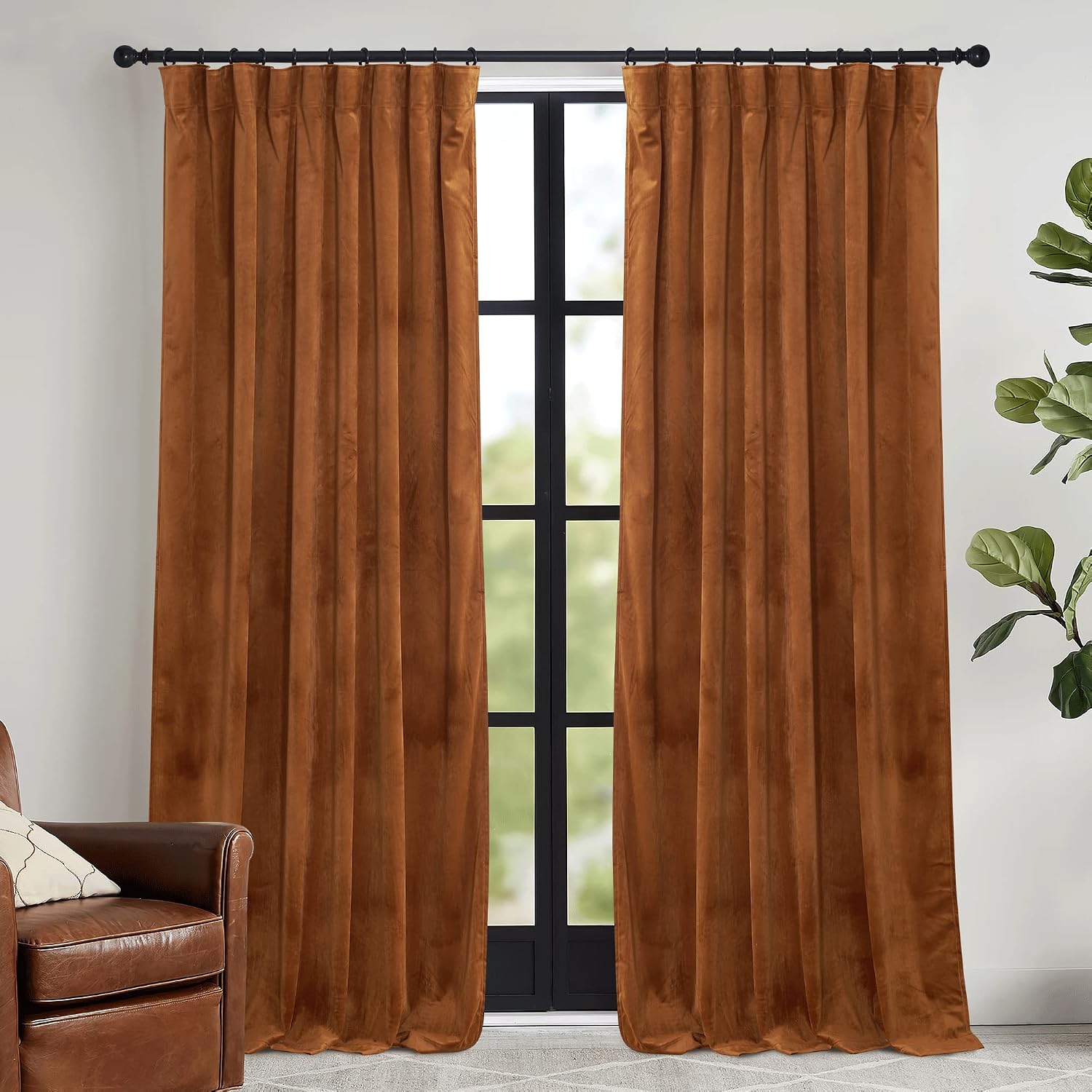 Rybhome RYB HOME Velvet Curtains 108 inch, Room Darkening Window Curtains for Living Room Thermal Insulated Privacy Backdrop with Back Tab…