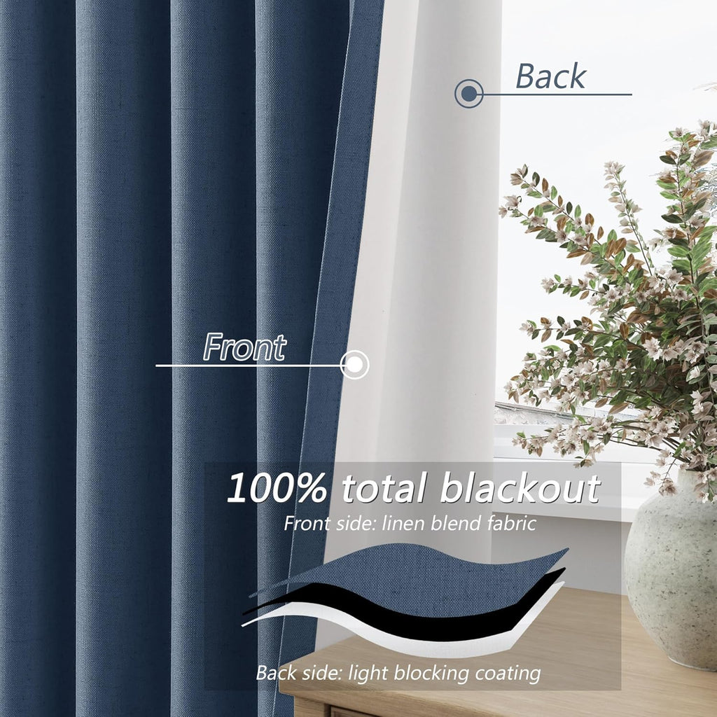 Guken 100% Blackout Curtains 108 Inch Length 2 Panels Set for Living Room Bedroom Back Tab Thermal Insulated Black Out Linen Drapes Room Da…