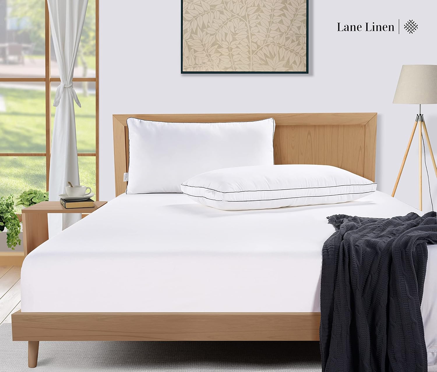 LaneLinen LANE LINEN Bed Pillows Standard Size Set of 2-20"x26" Medium Firm Down Alternative Pillows for Sleeping, Hotel Quality Back Stoma…