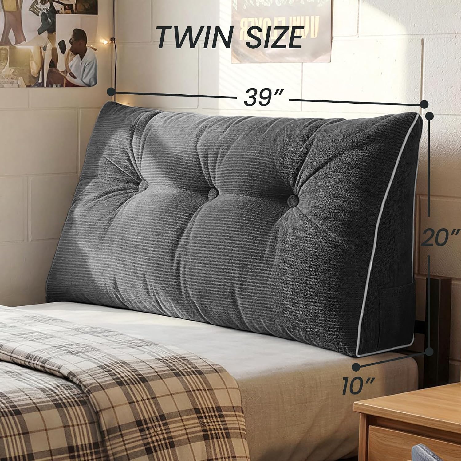 Sasttie Headboard Pillow Twin/Twin XL, Wedge Pillow Headboard for Dorm, Triangular Daybed Backrest Cushion for Sitting or Reading in Bed, w…