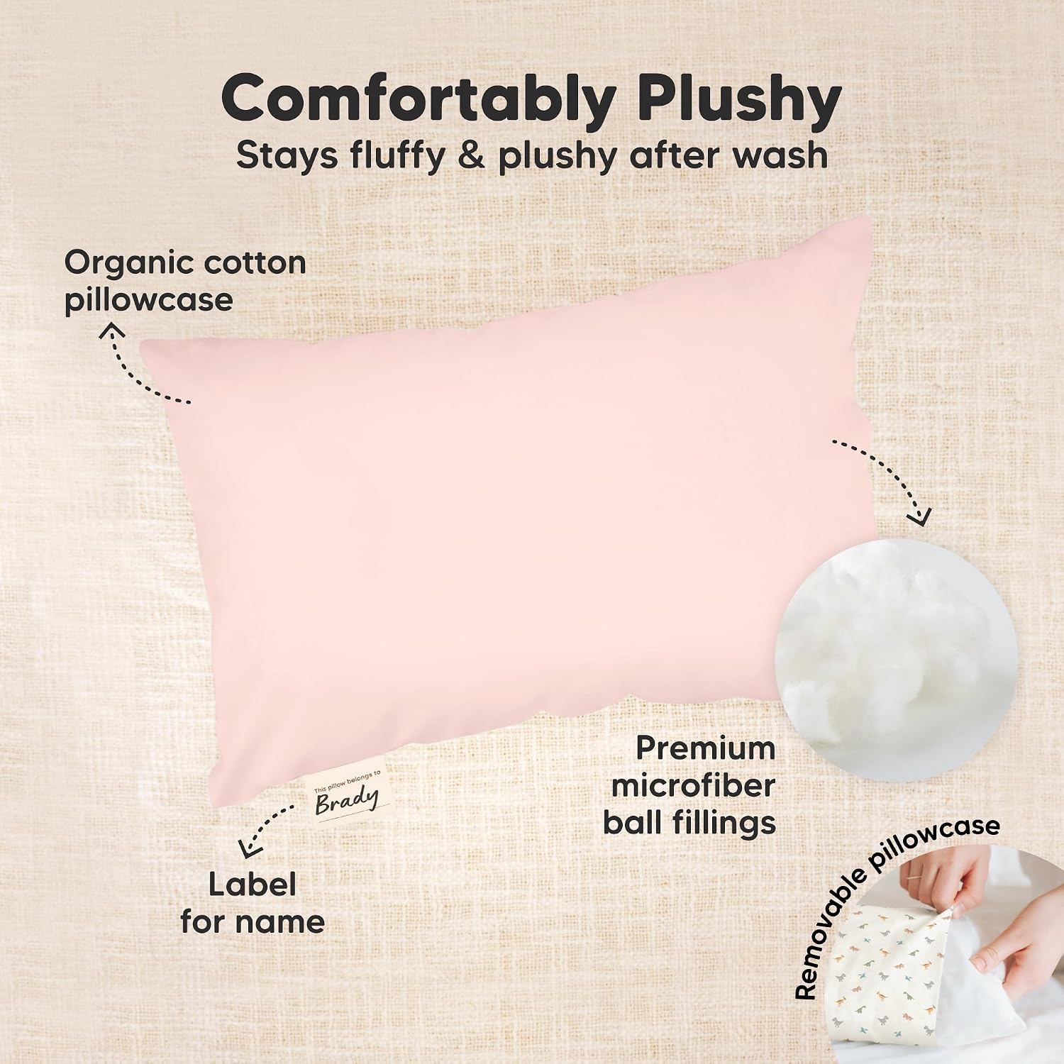 Mini Toddler Pillow with Pillowcase - 9x13 My Little Dreamy Travel Kids Pillow for Sleeping, Toddler Bed, Small, Tiny, Organic Cotton…