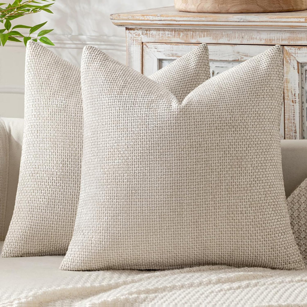 Miulee Pack of 2 Euro Sham Pillow Covers 24x24 Inch Neutral Beige Modern Boho Accent Decorative Throw Pillow Covers Soft Chenille Farmhouse…
