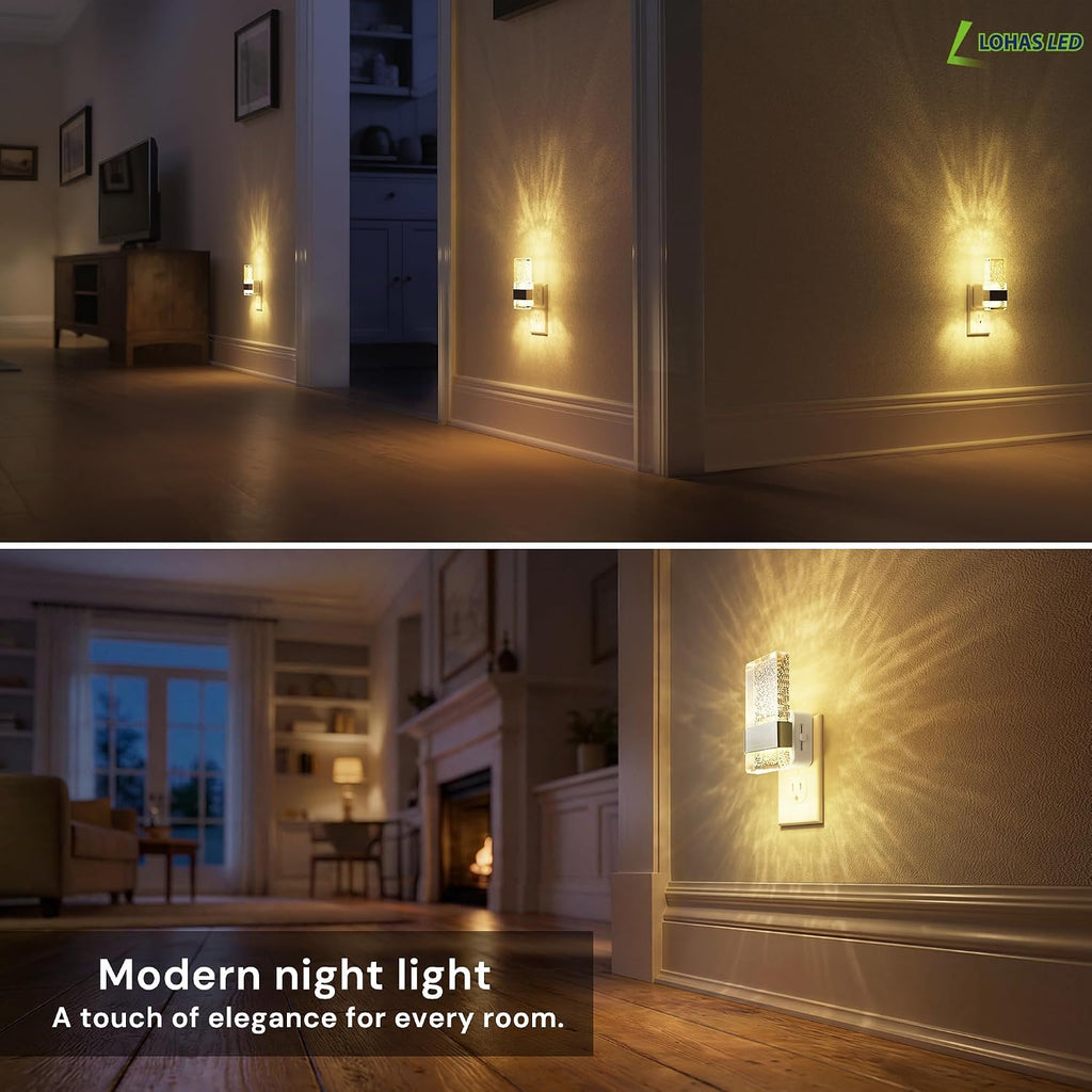 L LOHAS LED Night Light, Dimmable Night Lights Plug into Wall, 2 Pack Acrylic Silver Nightlight with Light Sensor, 0-100LM Automatic Plug…