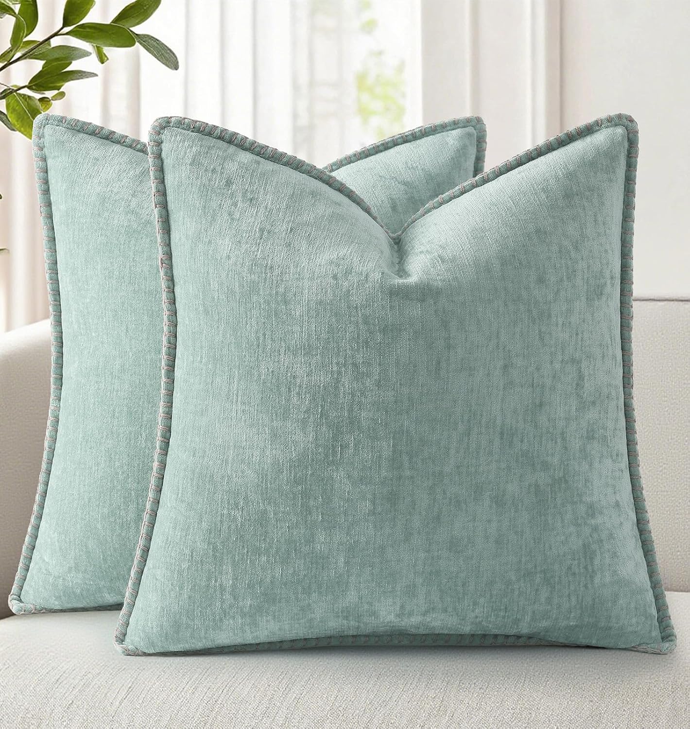 decorUhome Summer Chenille Soft Cozy Throw Pillow Covers 16x16 Set of 2, Modern Farmhouse Boho Velvet Decorative Pillow Cases with Stitched…