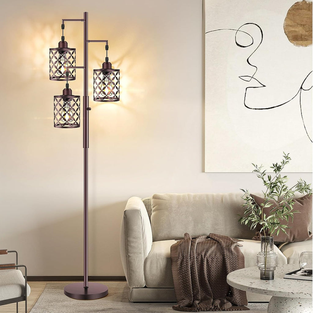 Dimmable Floor Lamp, Farmhouse Standing Lamp with Elegant Metal Cage, Industrial Tall Tree Floor Lamps for Living Room, Bedroom, Study…