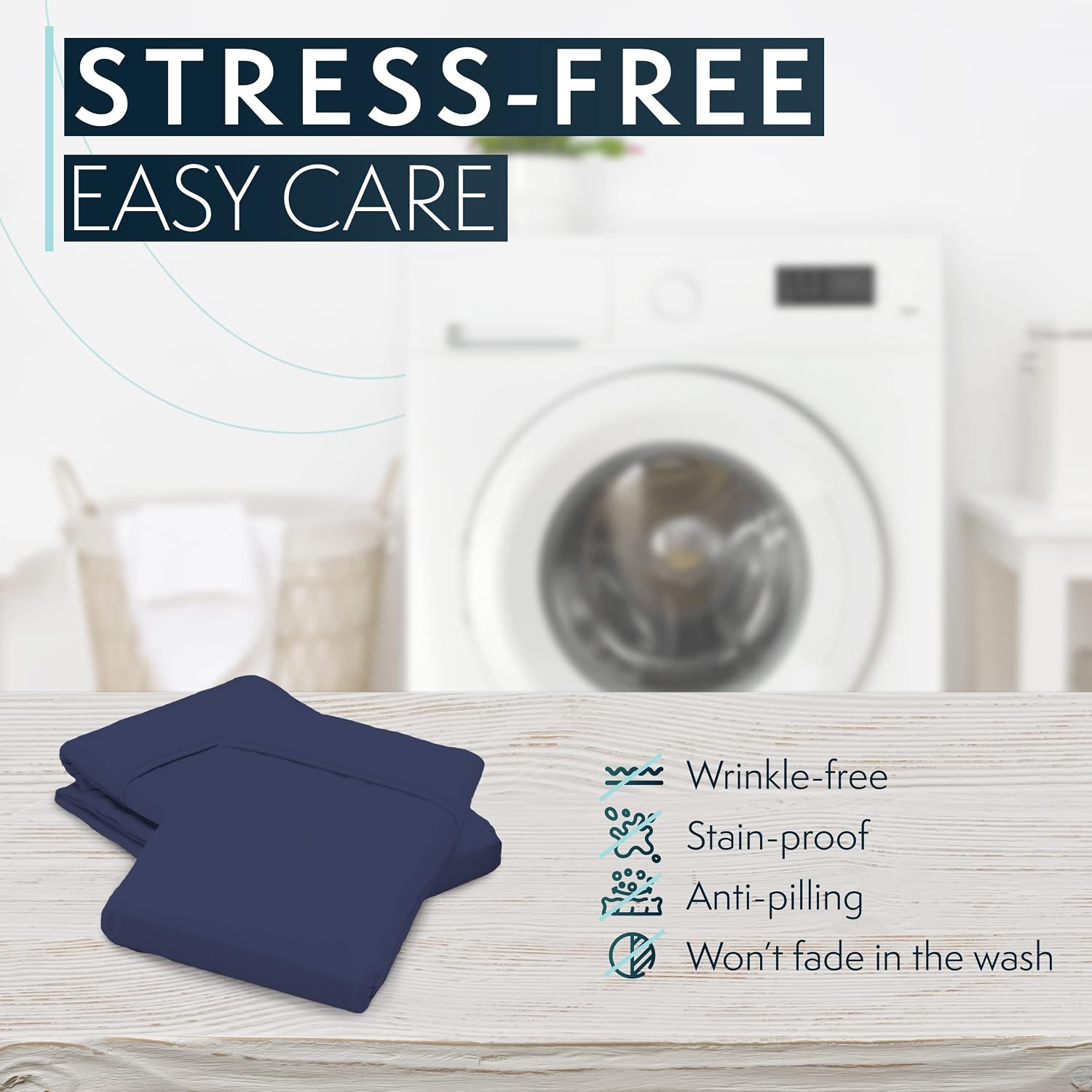 HCCollection HC Collection King Pillow Cases Set of 2- Microfiber, Extra Soft Pillowcases - easy maintenance & Machine Washable - Navy white