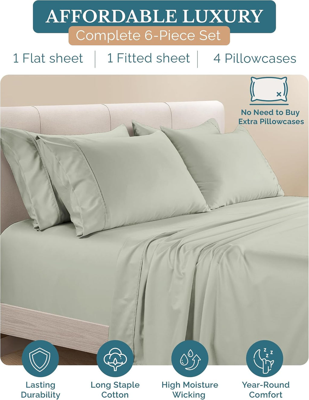 Casa Platino Bed Sheets Cal King Size, 500 Thread Count Silky Buttery Soft Sateen Finish, Soft and Smooth Sheets Cotton Cal King Sheet…