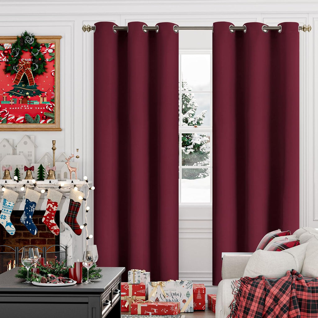 YoungsTex Burgundy Blackout Curtains 84 Inches Length for Living Room - Thermal Insulated with Grommet Room Darkening Bedroom Drapes Room D…