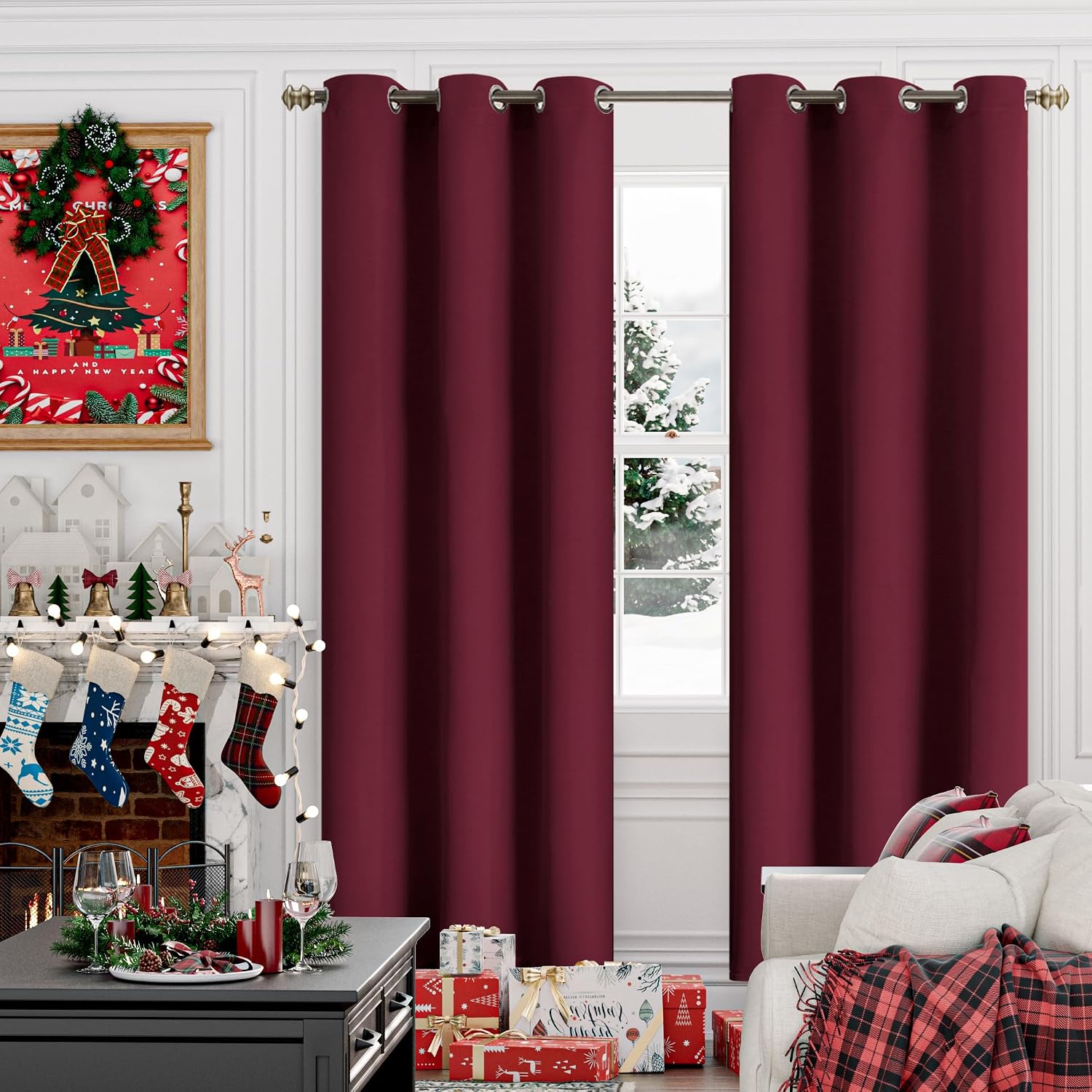 YoungsTex Burgundy Blackout Curtains 84 Inches Length for Living Room - Thermal Insulated with Grommet Room Darkening Bedroom Drapes Room D…