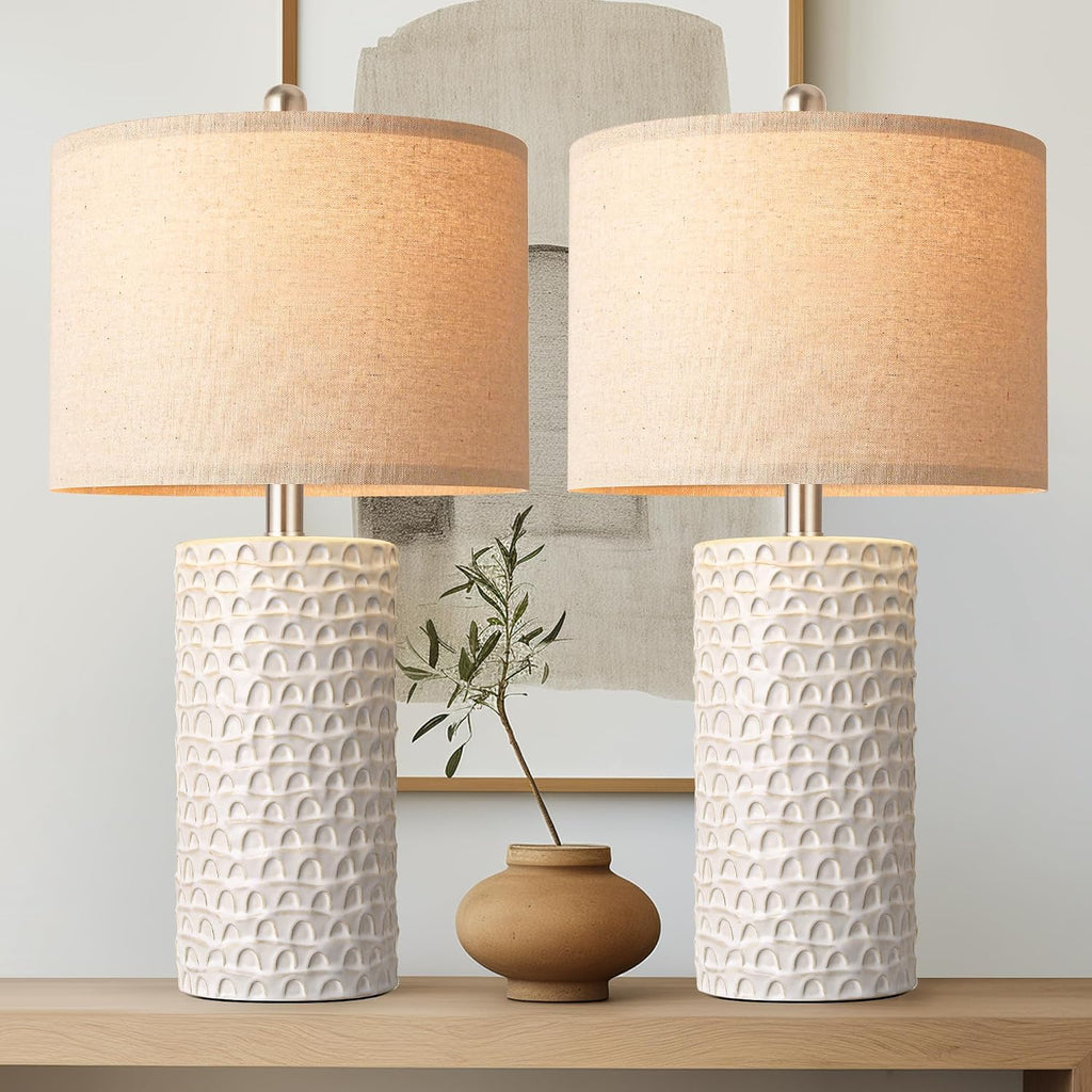 PARTPHONER 23" Modern Ceramic Table Lamp Set of 2, Table Lamps for Living Room, Rustic Farmhouse Bedside Lamps Nightstand lamp for…