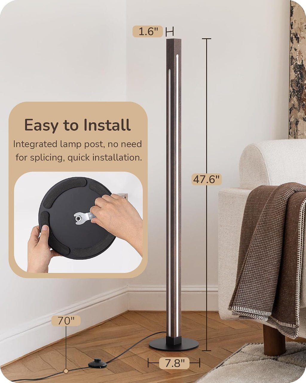 EDISHINE Floor Lamps for Living Room, Upgraded Dual-Sided Lighting, Wooden Corner Floor Lamp, LED Corner Lamp with Remote/Foot Control…