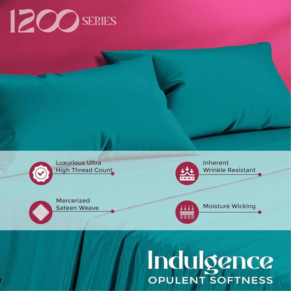 Mayfair Linen 100% Egyptian Cotton Pillow Cases Queen Size Set of 2 - Luxury 1200 Series Standard/Queen Pillow Cases (Teal), Silky Soft…