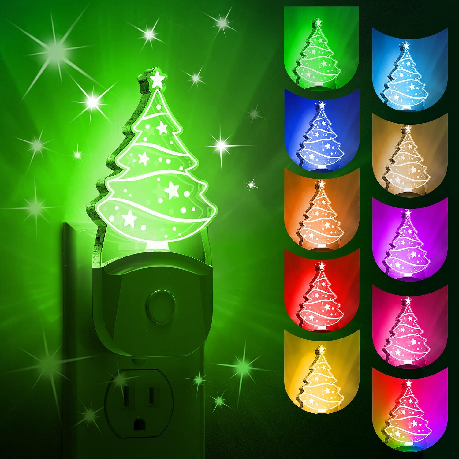 L LOHAS LED Christmas Night Light for Kids[2 Pack], Night Lights Plug into Wall, Dusk to Dawn, RGB & Color Changing & Soft White 3000K…