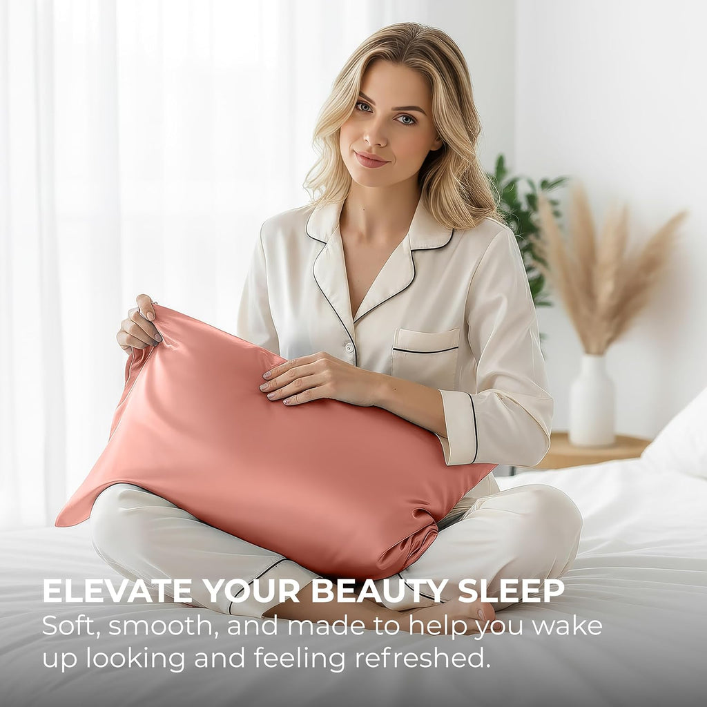 PureBedding Pure Bedding Satin Pillowcase 2 Pack - King Size (20"x40", Blush Pink) - Silky Pillow Cases for Hair and Skin - Satin Pillow Co…