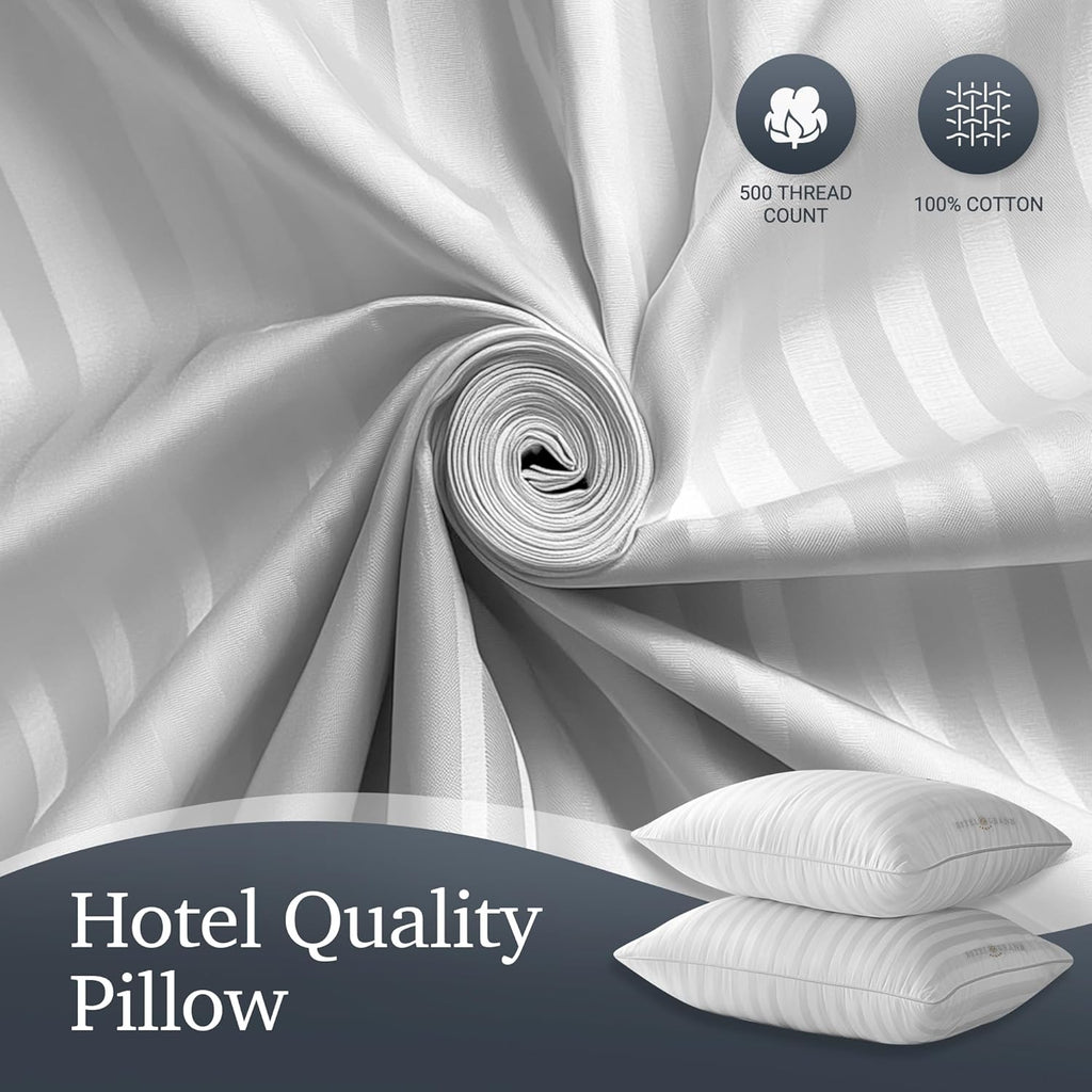 Hotel Grand White Feather Down Pillows King Size Set of 2 Packs Bed Pillows Medium Firm Hypoallergenic 100% Cotton Breathable Hotel…