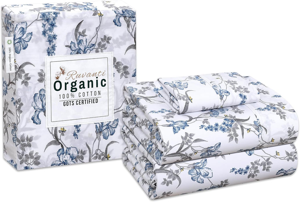 Ruvanti 100% Cotton Organic Percale Sheets Twin XL Size – Crisp Cooling Bed Sheets for Hot Sleepers, Deep Pocket 15”, Soft Peach Finish, Br…