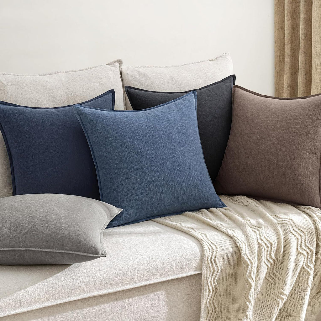 Anroduo Pack of 2 Decorative Linen Pillow Covers Light Taupe Neutral Farmhouse Boho Soild Cushion Case Soft Accent Pillowcase for Couch Sof…