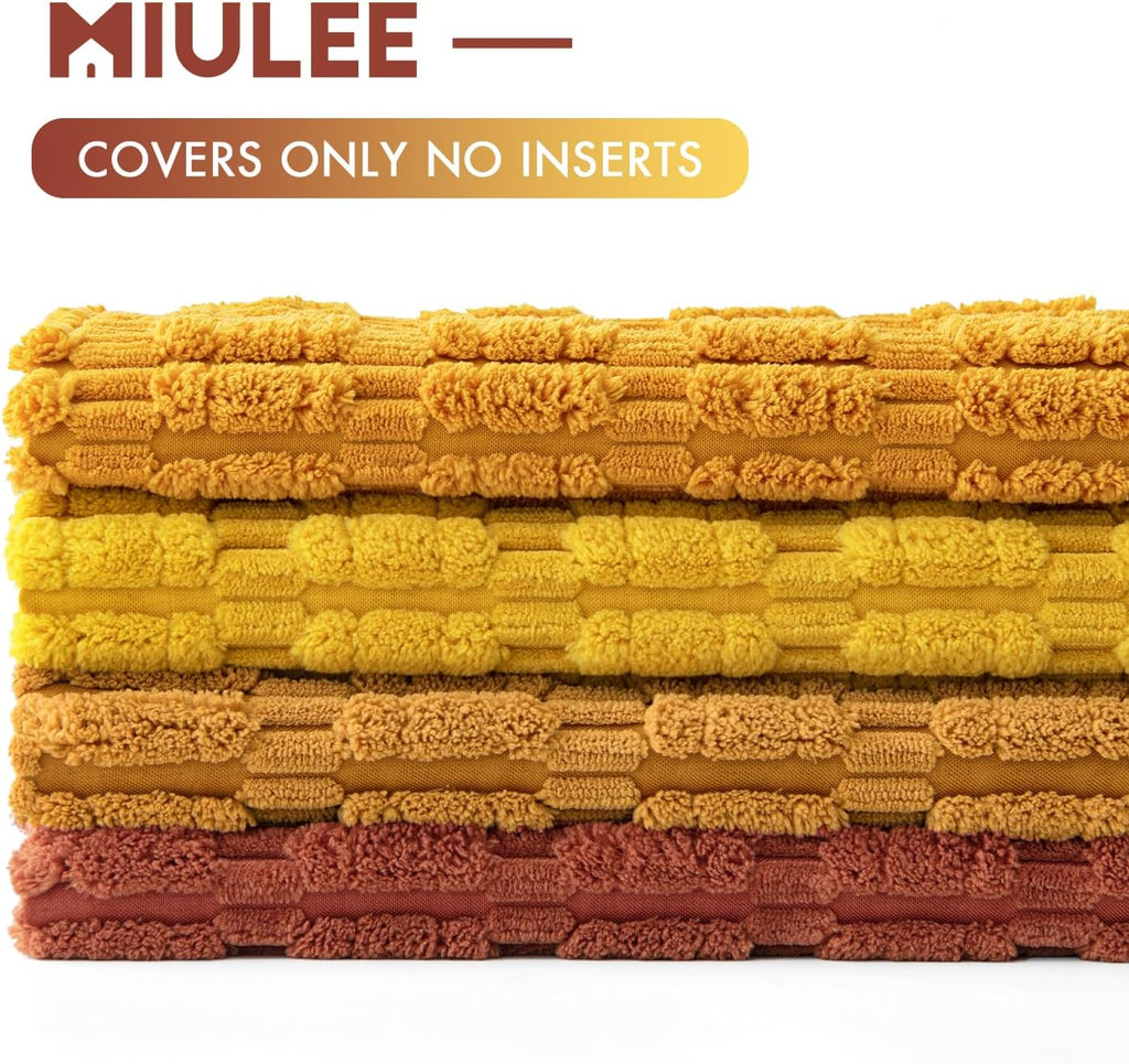 Miulee Pack of 4 Fall Boho Farmhouse Orange Yellow Corduroy Decorative Throw Pillow Covers 18x18 Inch Soft Striped Pillow Covers Modern Rus…