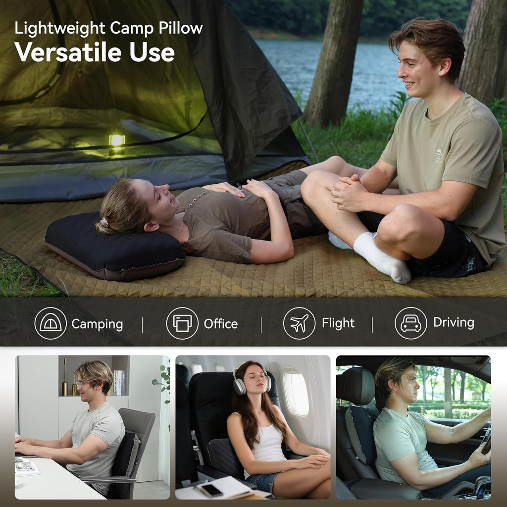 MARCHWAY Inflatable Camping Pillow with Soft Foam Top & TPU Air Bladder, Dual-Sided Support for All-Season, Lightweight Compact Travel…