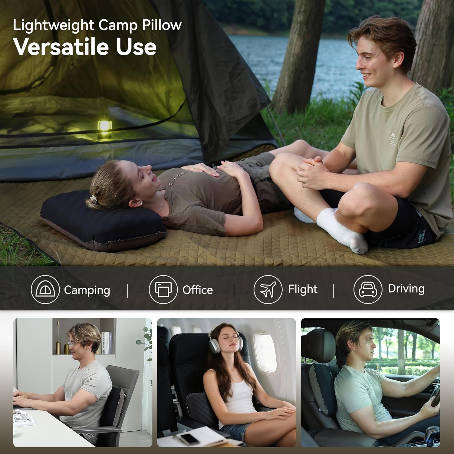 MARCHWAY Inflatable Camping Pillow with Soft Foam Top & TPU Air Bladder, Dual-Sided Support for All-Season, Lightweight Compact Travel…