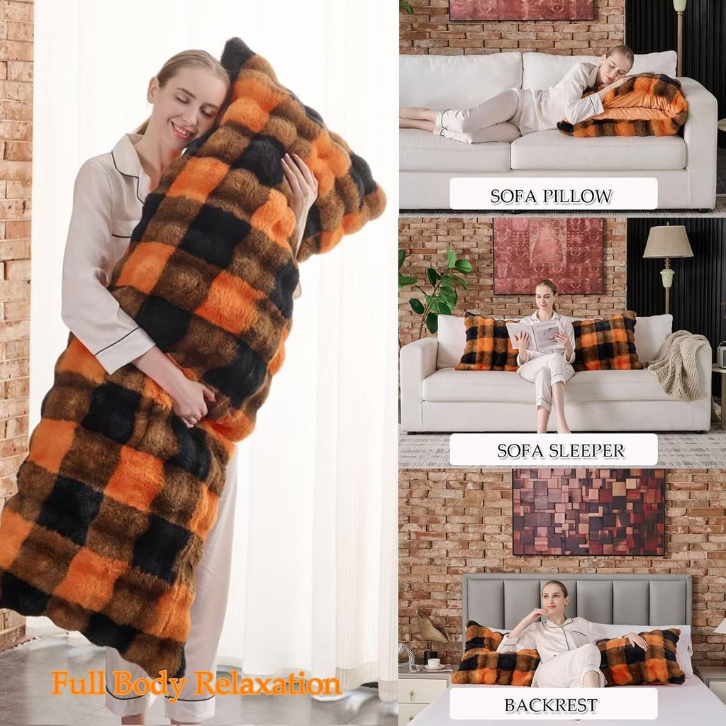 Animebody Luxury Shaggy Faux Fur Body Pillow, Soft Decorative Plush Full Long Pillow, Fuzzy Hug Pillow for Home Living Room Side Sleeper & Pr…