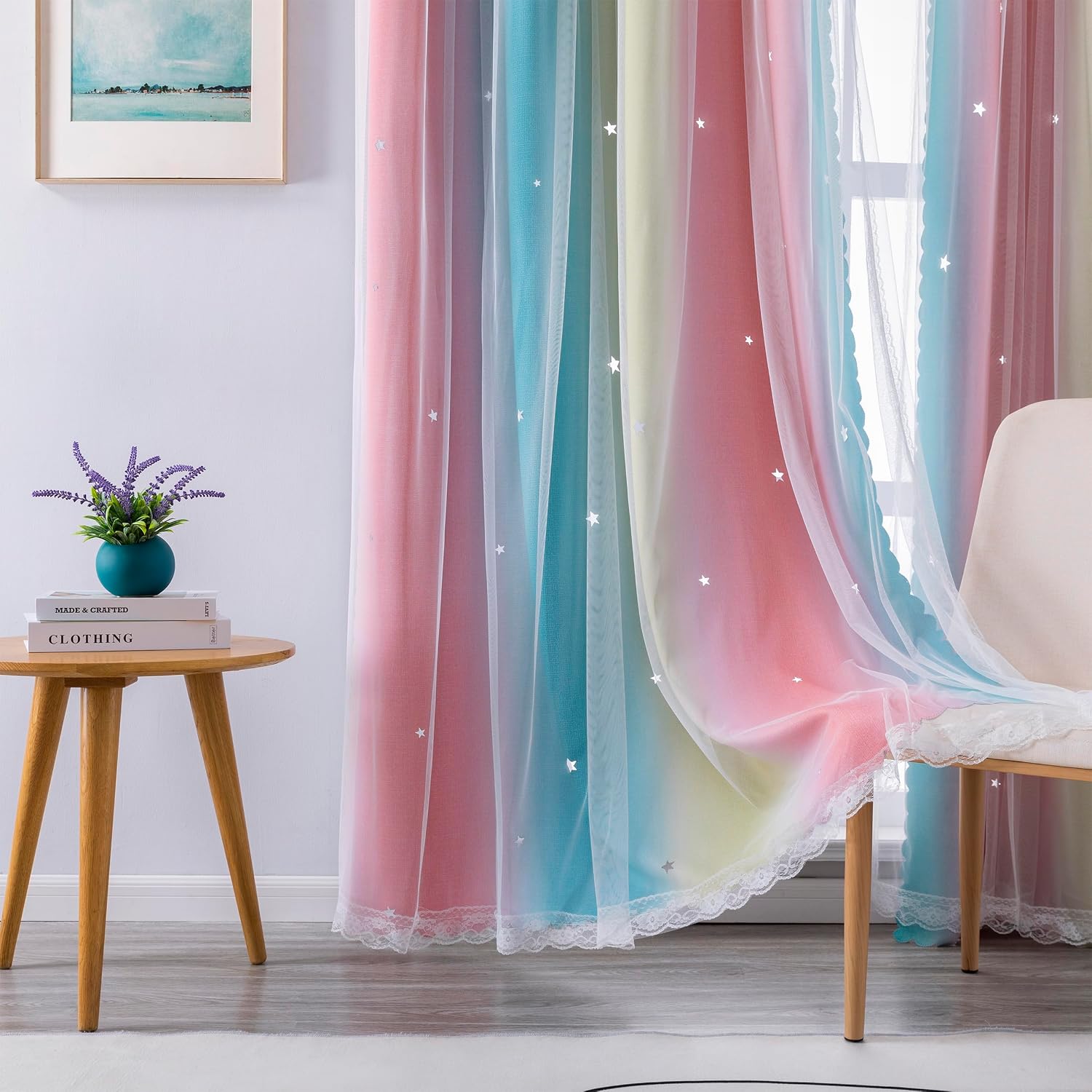 Addsomecolortolife XiDi Dream Star Blackout Curtains for Kids Rooms Girl Princess Curtain for Daughter Bedroom Window (Pink Blue, W34 X L72…