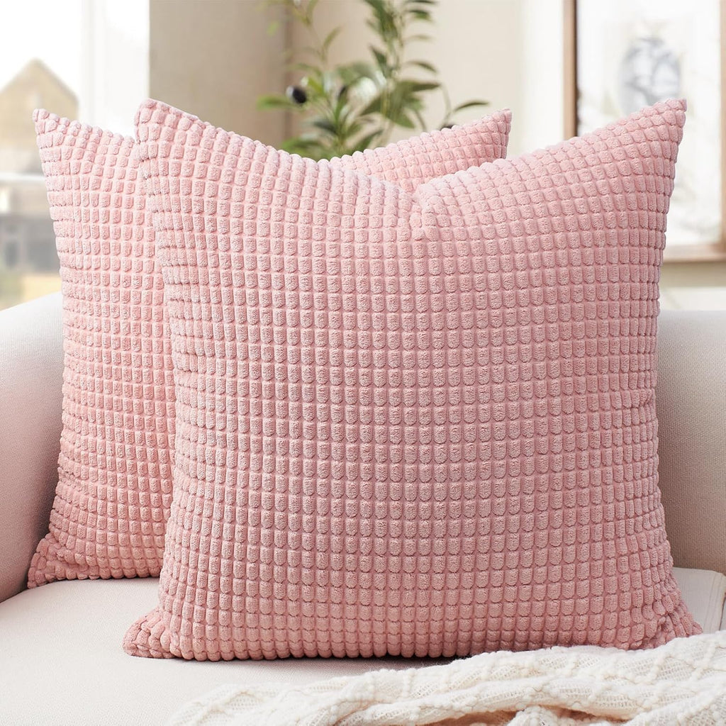 Softalker Throw Pillow Covers 20x20 Inch, Set of 2, Soft Corduroy Boho Stripe Decorative Pillow Cover, Couch Fluffy Pillow Cover for…